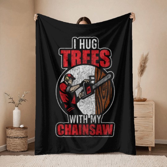 Wood Forestry Chainsaw Saw Throw Blankets