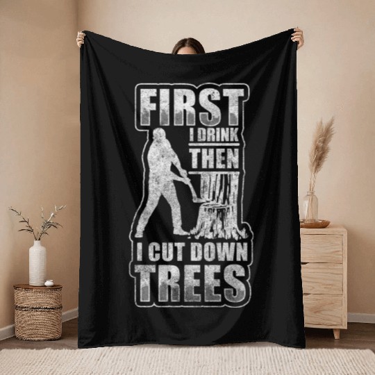 Wood Forest Worker Tree Cutter Chainsaw Throw Blankets