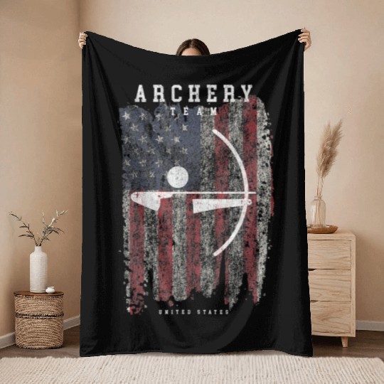 Archery Team USA Vintage American Flag Compound Throw Blankets