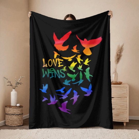 love wins love, doves, dove, graffit, rainbow Throw Blankets