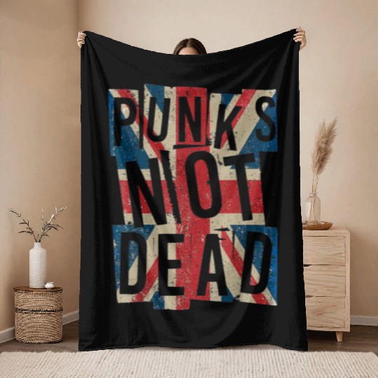 Punks Not Dead Vintage UK London Flag Punk Is Not Throw Blankets