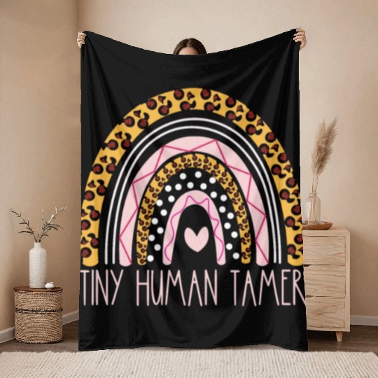 Tiny Human Tamer Bohemian Rainbow Daycare Teacher Throw Blankets