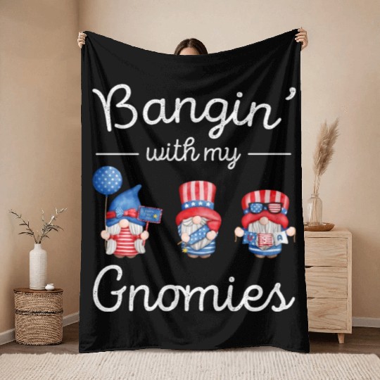Patriotic Gnomes Firework American Flag US Throw Blankets