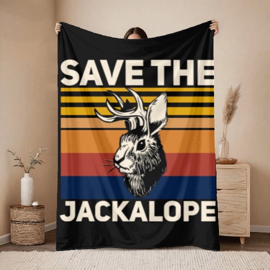 Save The Jackalope , Vintage Retro Camping Lover Throw Blankets