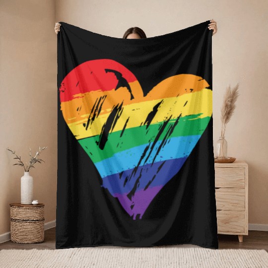 Rainbow Heart - LGBTIQ Gay Pride CSD Queer Throw Blankets