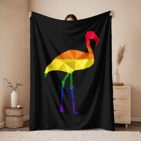 Colorful Flamingo LGBTQ Gay Pride Rainbow Flag Throw Blankets