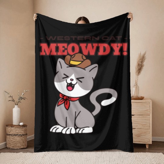 Western Cat Throw Blankets