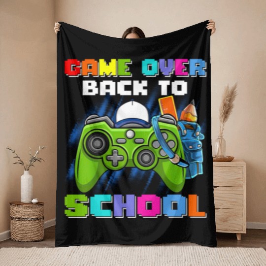 Game Over Back To School Throw Blankets
