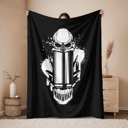 Bullets and Skull Roses Aesthetic Dripping Pattern Throw Blankets