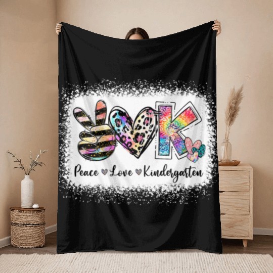 Grade Teacher Peace Love Kindergarten Team Kinder Throw Blankets