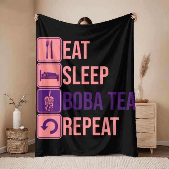Eat Sleep Boba Tea Throw Blankets