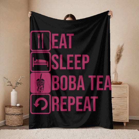 Daily Repeat Boba Tea Throw Blankets