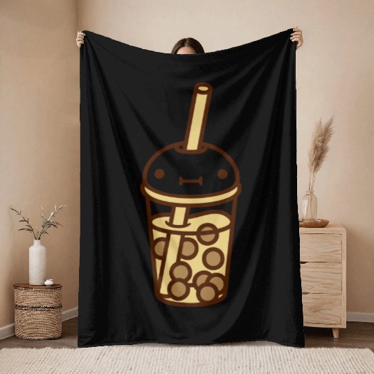 face bubble tea comic Throw Blankets