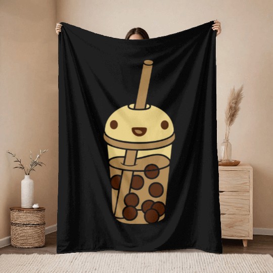 anime face bubble tea Throw Blankets