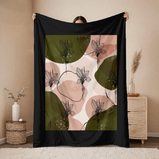 Summer Green Tropical flower Throw Blankets