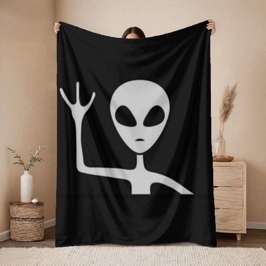 Gray male alien waving Throw Blankets