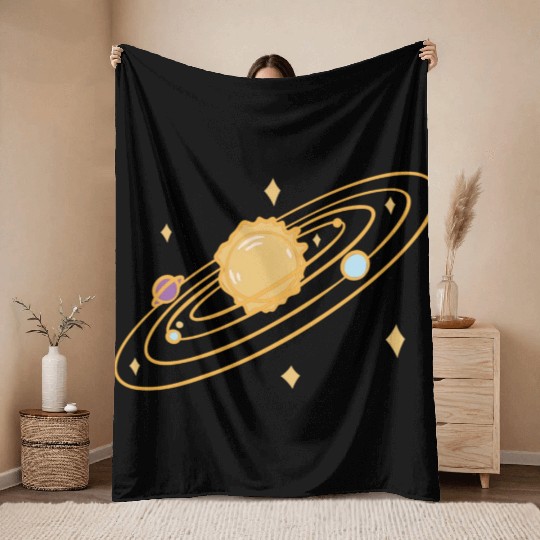 solar system with sparkles doodle Throw Blankets