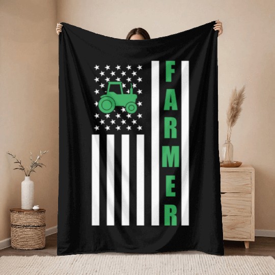 Tractors USA American Flag Farm - Patriotic Throw Blankets