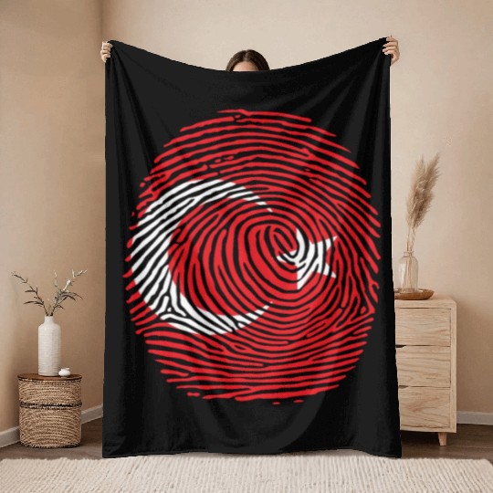 1 Turkish country flag finger print 01 Throw Blankets