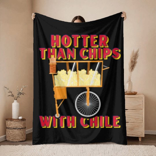 Hotter Than Chips With Chile - Mexican Street Food Throw Blankets