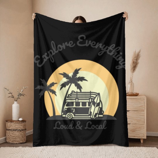 Loud & Local Retro Camping Design Throw Blankets