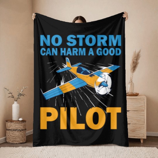 Pilot no storm can harm airplane aviation aircraft Throw Blankets