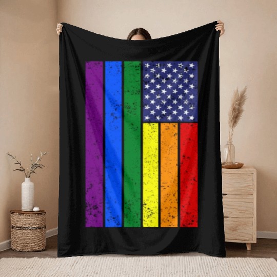 LGBTQIA+ American Flag Pride Throw Blankets