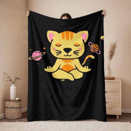 zen yoga cat space meditation sport training Throw Blankets