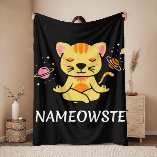 zen yoga cat space meditation sport training Throw Blankets