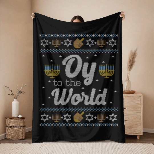 Funny Hanukkah Oy To The World Throw Blankets