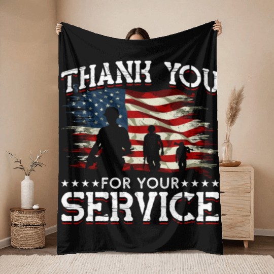 Memorial Day American Flag Patriotic Soldier US Throw Blankets