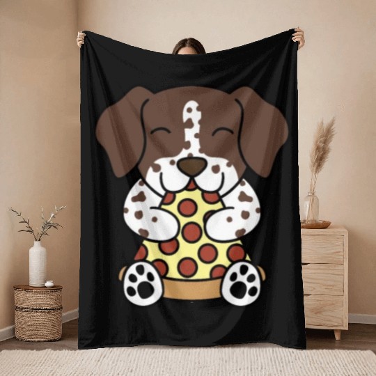 German Shorthaired Pointer Pizza Lover Throw Blankets