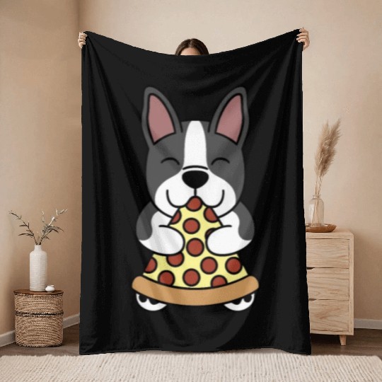 Boston Terrier Pizza Lover Throw Blankets