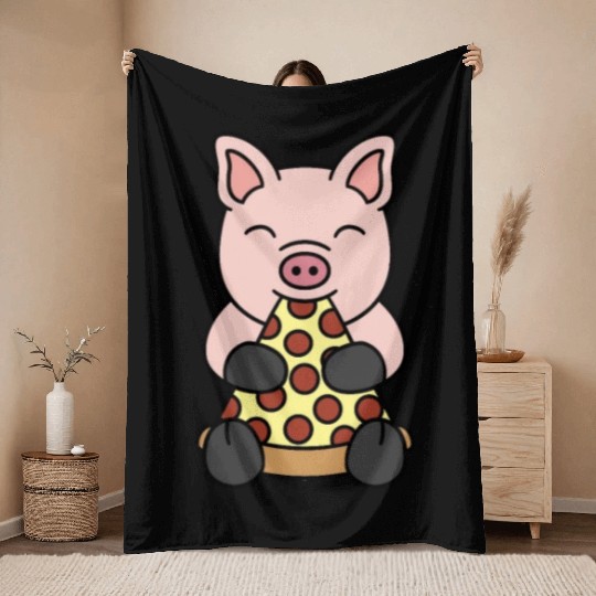 Mini Pig Pizza Lover Throw Blankets