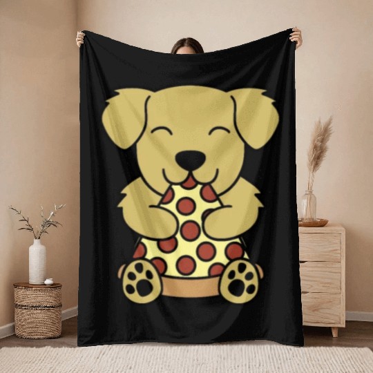 Golden Retriever Pizza Lover Throw Blankets