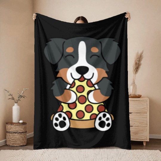 Bernese Mountain Dog Pizza Lover Throw Blankets