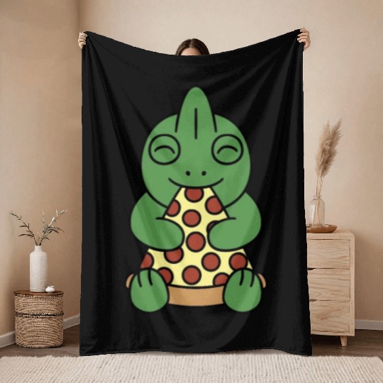 Chameleon Pizza Lover Throw Blankets