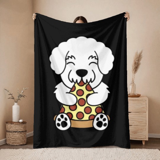 Bichon Frise Pizza Lover Throw Blankets