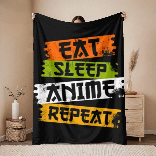 Eat Sleep Anime Repeat Japanese Manga Japan Lover Throw Blankets