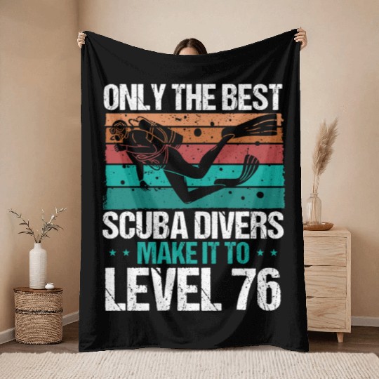 76 Scuba Diving Level 76 Year Diver Snorkeling Throw Blankets