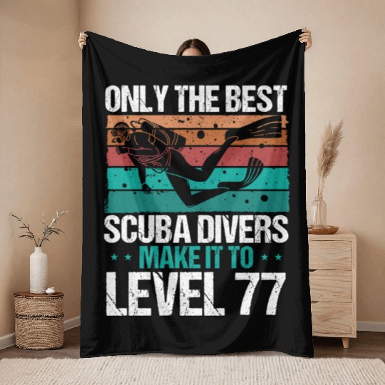 77 Scuba Diving Level 77 Year Diver Snorkeling Throw Blankets