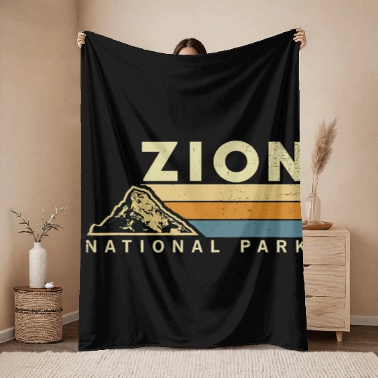 Retro Zion National Park US Vintage Utah Adventure Throw Blankets
