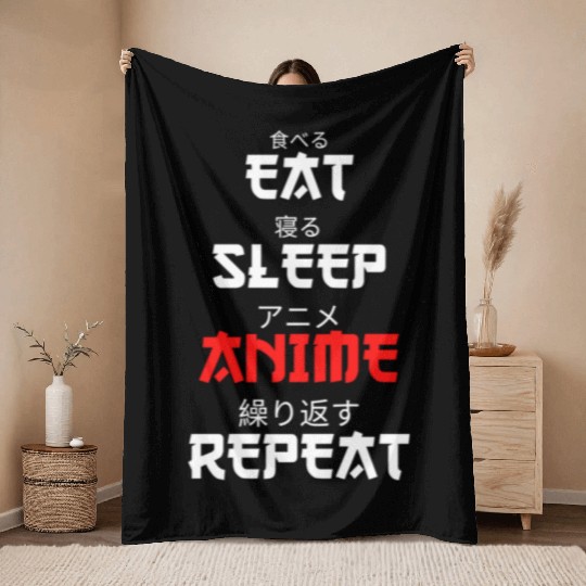 Japanese Anime Manga Otaku Eat Sleep Anime Repeat Throw Blankets