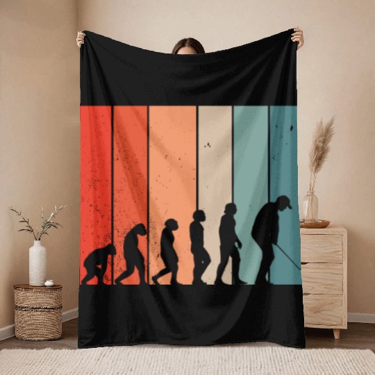 Human Evolution Golf Vintage Golf Player Golfing Throw Blankets