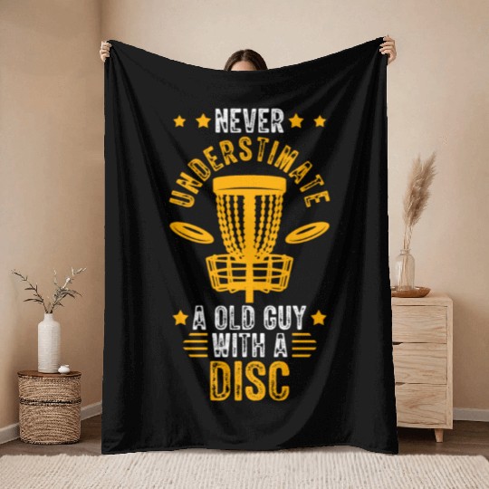 Old Guy Disc Golf Vintage Ultimate Frisbee Throw Blankets