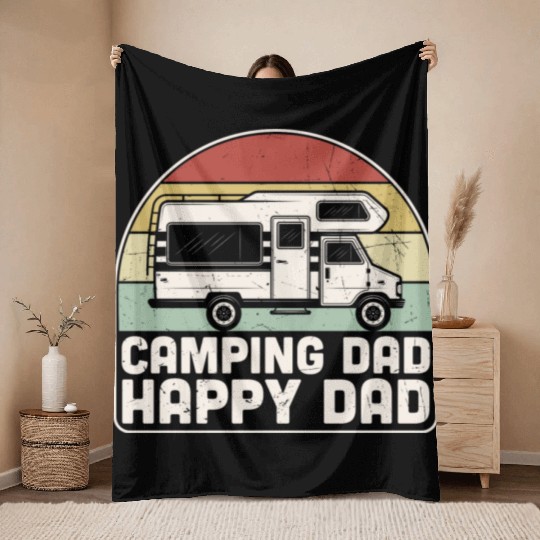 Camping Dad Happy Dad Retro Throw Blankets