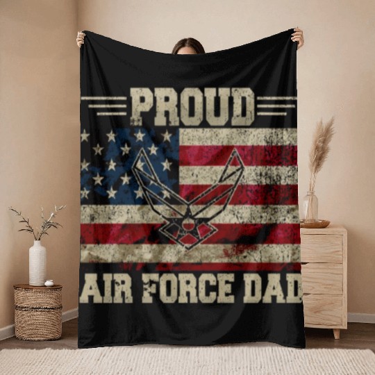 Proud Air Force Dad Veteran Us Flag Throw Blankets