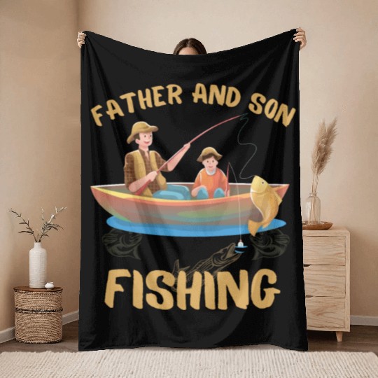 FATHER AND SON FISHING, DAUGTHER, FATHERS DAY Throw Blankets