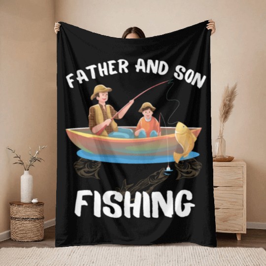 FATHER AND SON FISHING, DAUGTHER, FATHERS DAY, Throw Blankets
