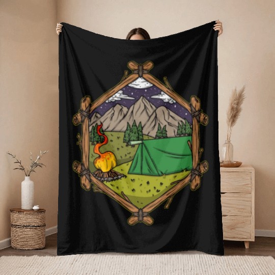 Camper Campsite Camp Camping Throw Blankets